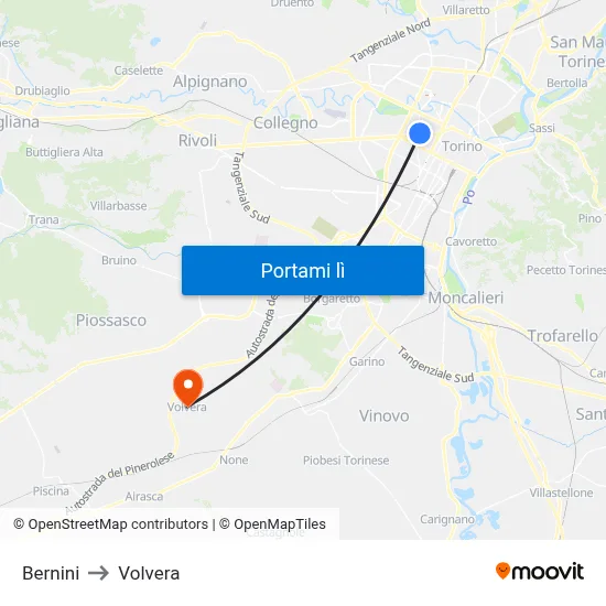 Bernini to Volvera map