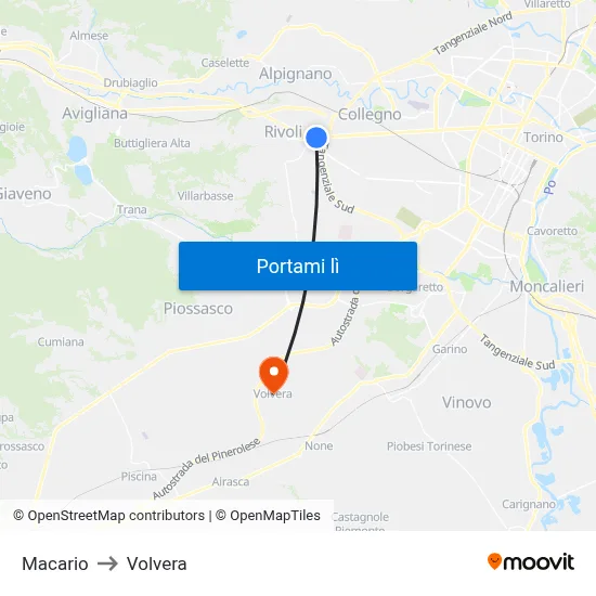 Macario to Volvera map
