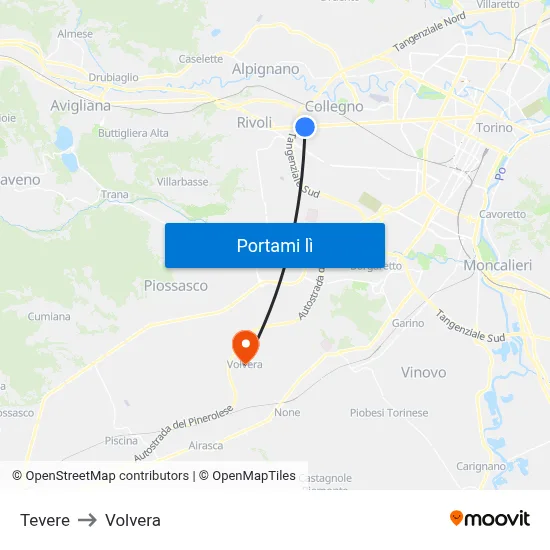 Tevere to Volvera map