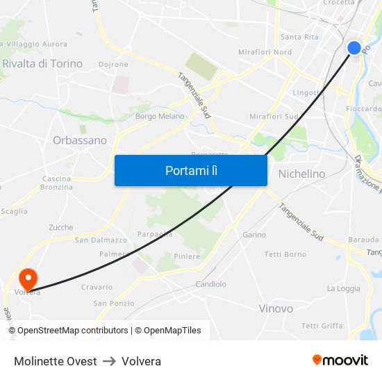 Molinette Ovest to Volvera map