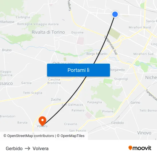 Gerbido to Volvera map