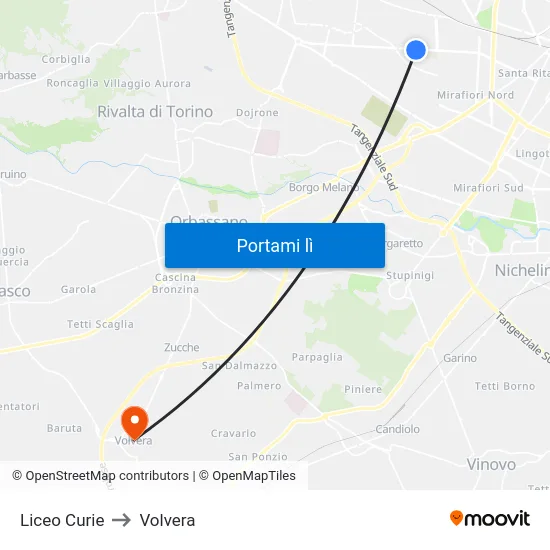 Liceo Curie to Volvera map