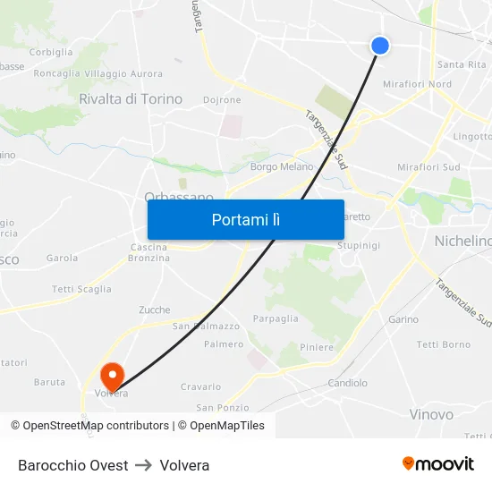 Barocchio Ovest to Volvera map
