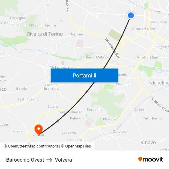 Barocchio Ovest to Volvera map