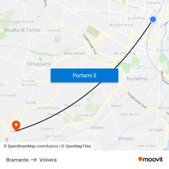 Bramante to Volvera map