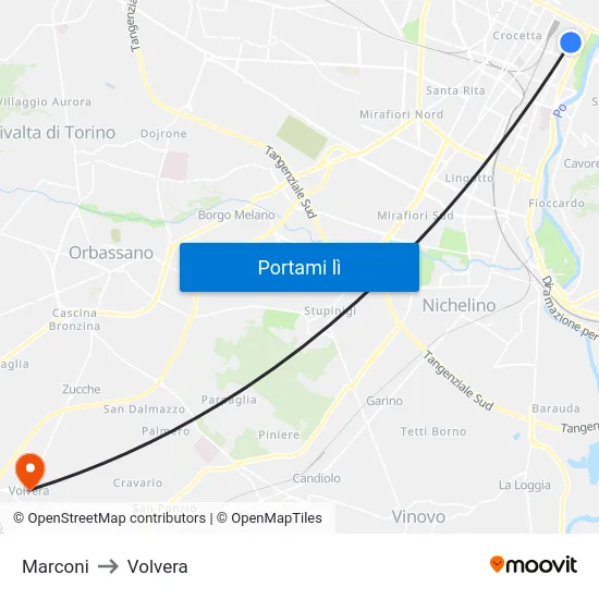 Marconi to Volvera map
