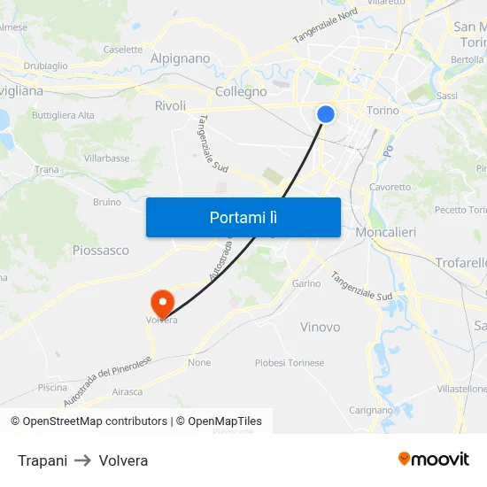 Trapani to Volvera map