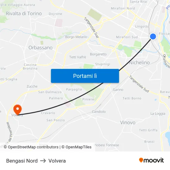 Bengasi Nord to Volvera map