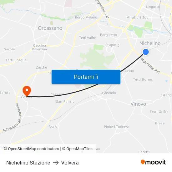 Nichelino Stazione to Volvera map