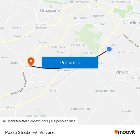 Pozzo Strada to Volvera map