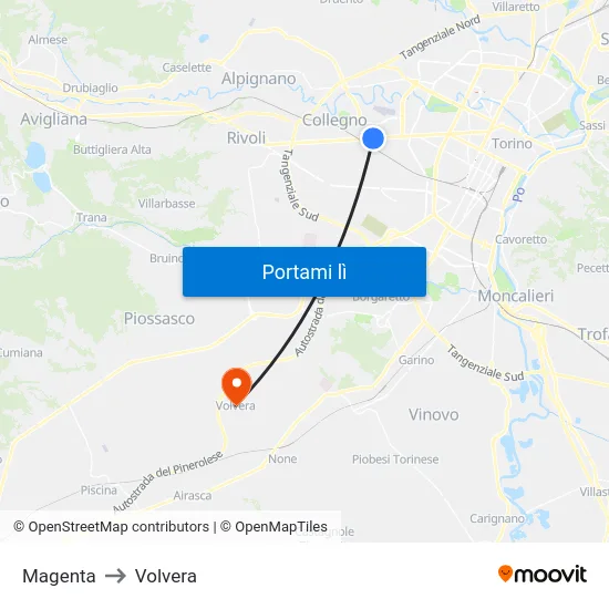 Magenta to Volvera map
