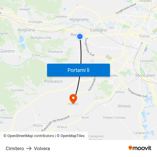 Cimitero to Volvera map