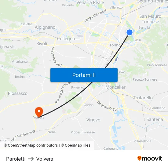 Paroletti to Volvera map