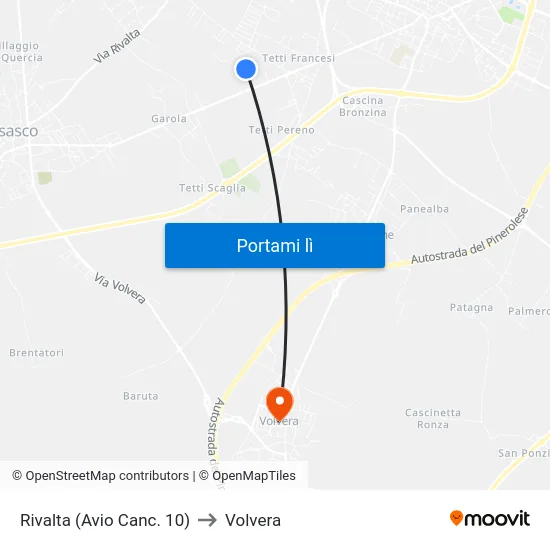 Rivalta (Avio Canc. 10) to Volvera map