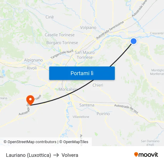 Lauriano (Luxottica) to Volvera map