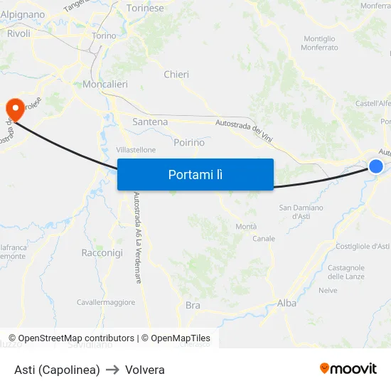 Asti (Capolinea) to Volvera map