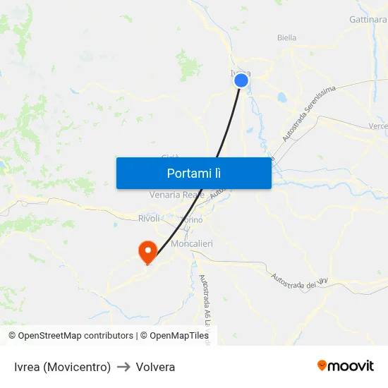Ivrea (Movicentro) to Volvera map