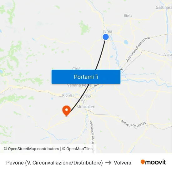 Pavone (V. Circonvallazione/Distributore) to Volvera map