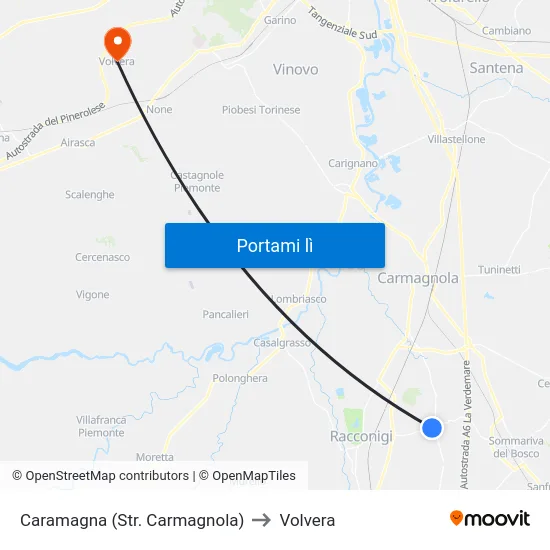 Caramagna (Str. Carmagnola) to Volvera map