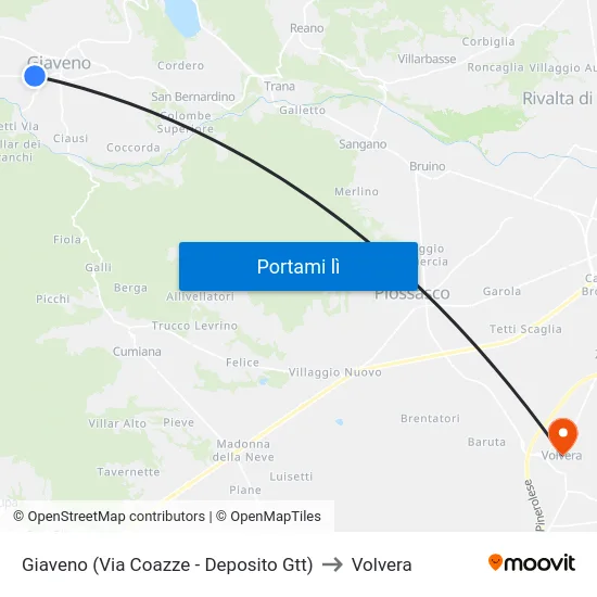 Giaveno (Via Coazze - Deposito Gtt) to Volvera map