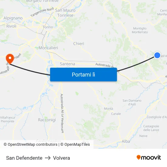San Defendente to Volvera map