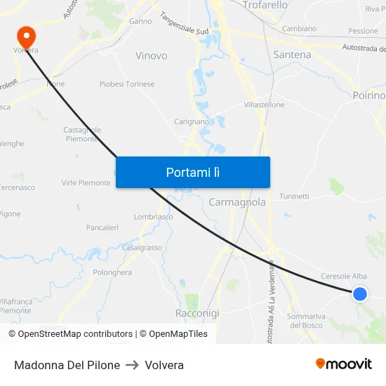 Madonna Del Pilone to Volvera map