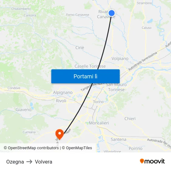 Ozegna to Volvera map