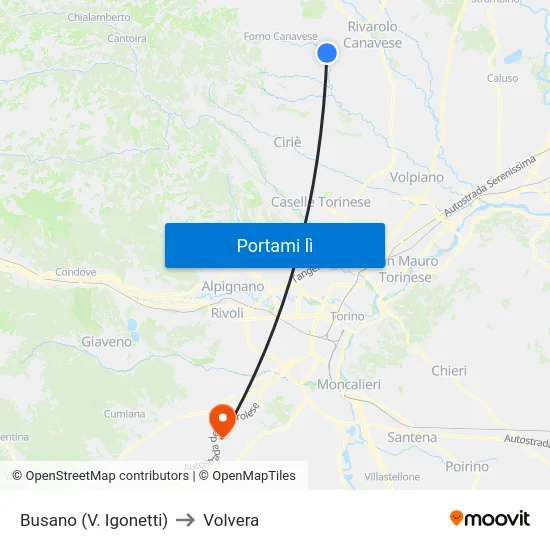 Busano (V. Igonetti) to Volvera map