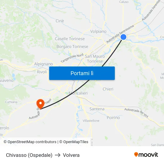 Chivasso (Ospedale) to Volvera map