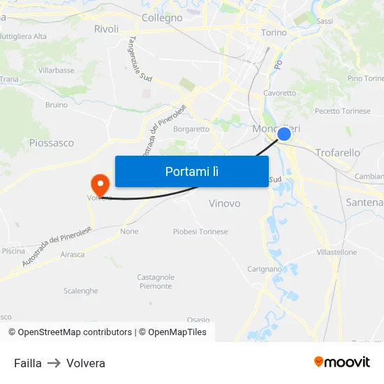 Failla to Volvera map