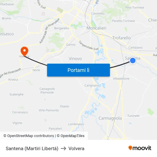 Santena (Martiri Libertà) to Volvera map