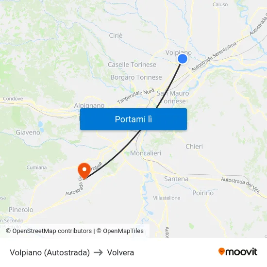 Volpiano (Autostrada) to Volvera map