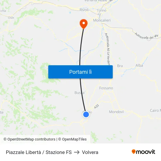 Piazzale Libertà / Stazione FS to Volvera map
