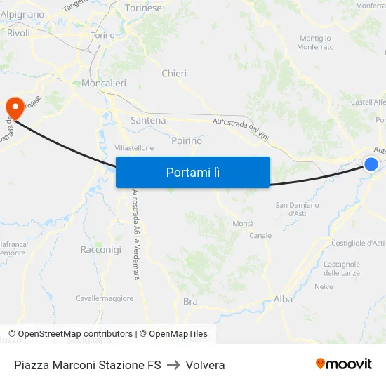 Piazza Marconi Stazione FS to Volvera map