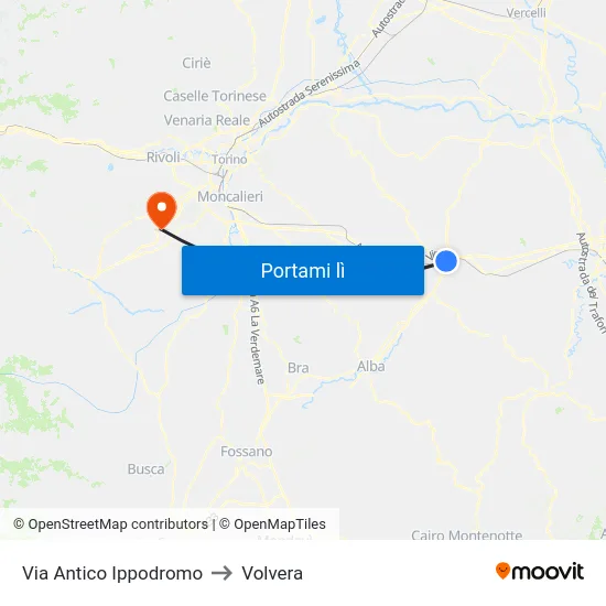 Via Antico Ippodromo to Volvera map