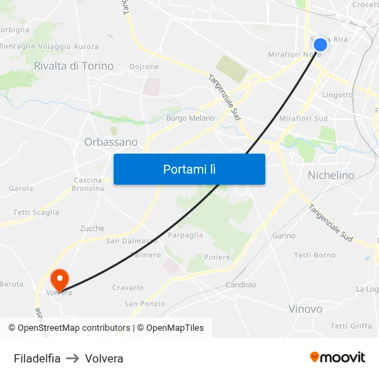 Filadelfia to Volvera map