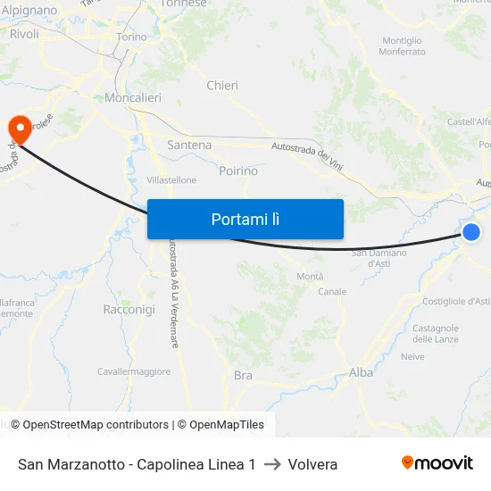 San Marzanotto - Capolinea Linea 1 to Volvera map