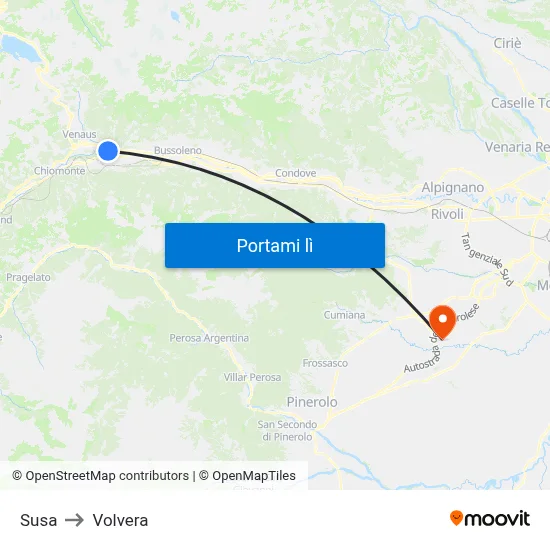 Susa to Volvera map
