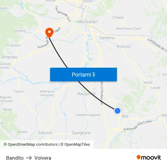 Bandito to Volvera map
