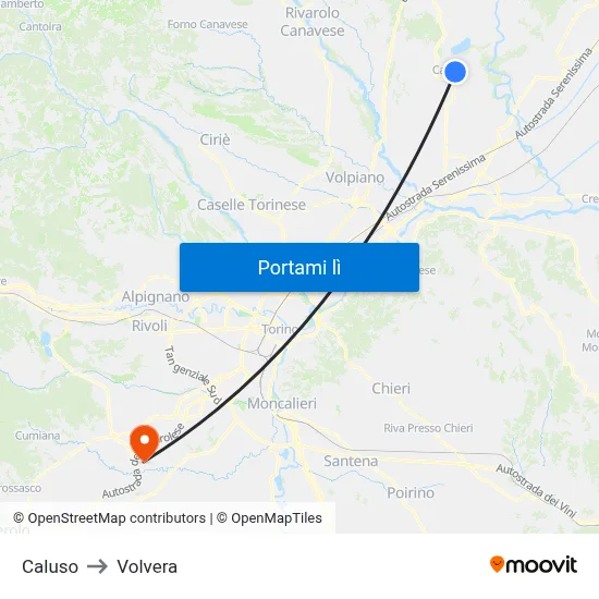 Caluso to Volvera map