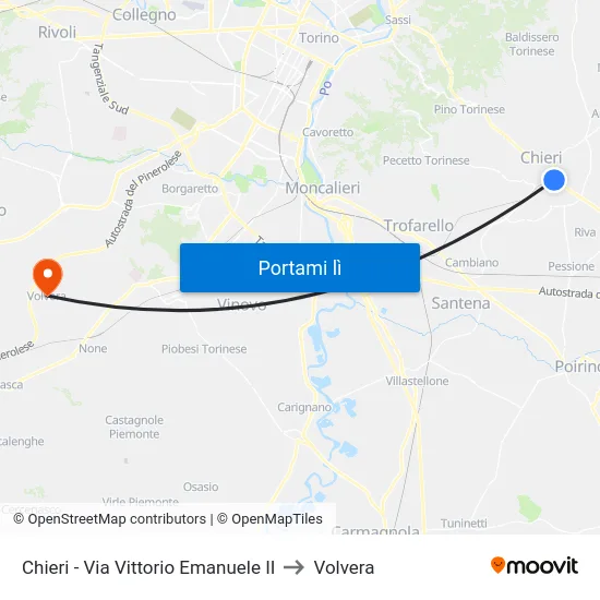 Chieri - Via Vittorio Emanuele II to Volvera map
