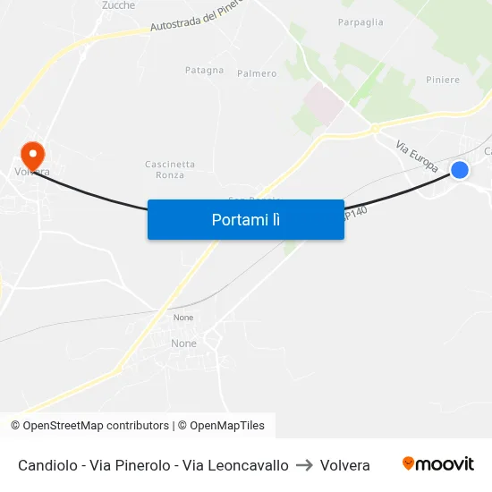 Candiolo - Via Pinerolo - Via Leoncavallo to Volvera map