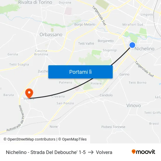 Nichelino - Strada Del Debouche'  1-5 to Volvera map