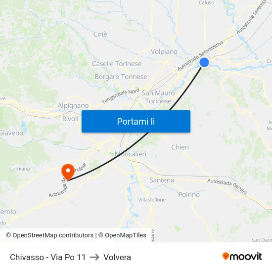 Chivasso - Via Po  11 to Volvera map