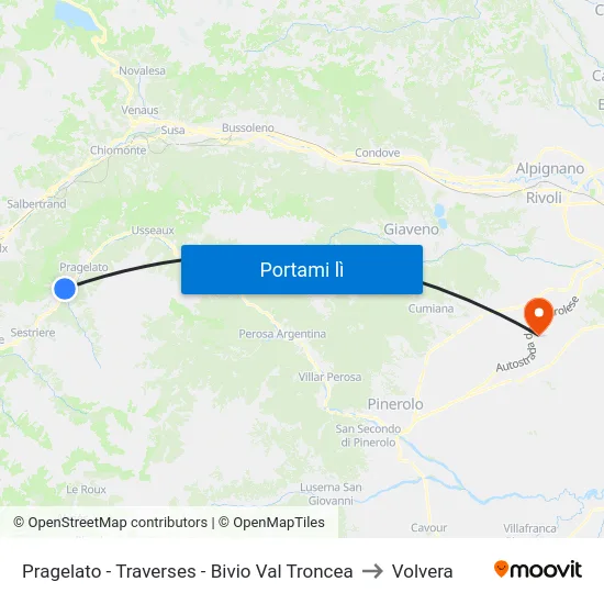 Pragelato - Traverses - Bivio Val Troncea to Volvera map