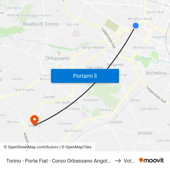 Torino - Porte Fiat - Corso Orbassano Angolo Piazza Cattaneo to Volvera map