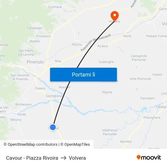 Cavour - Piazza Rivoira to Volvera map