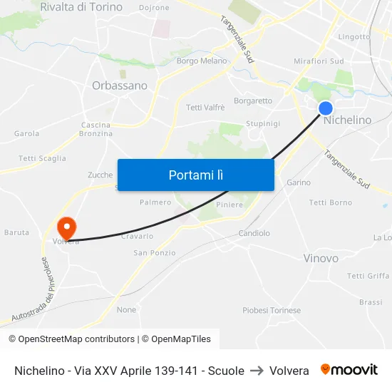 Nichelino - Via XXV Aprile 139-141 - Scuole to Volvera map