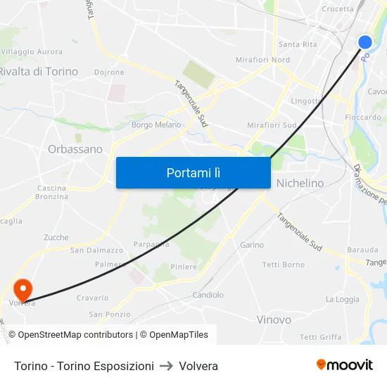 Torino - Torino Esposizioni to Volvera map