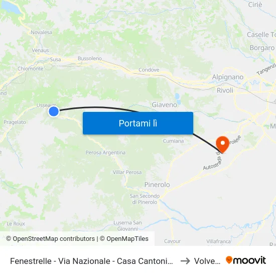 Fenestrelle - Via Nazionale - Casa Cantoniera to Volvera map